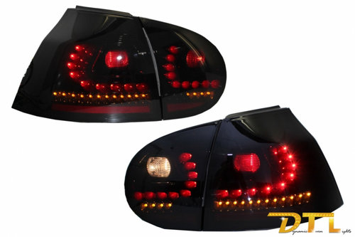 Stopuri LED LITEC compatibil cu VW Golf 5 V (2004-2009) Negru/Fumuriu Semnal Dinamic Secvential RV16...