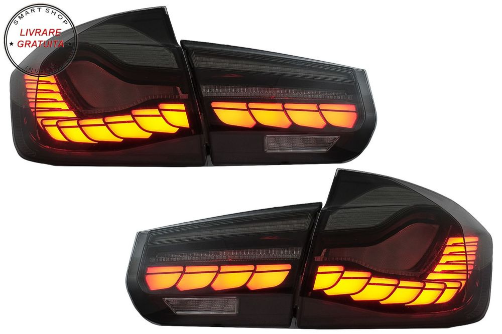 Stopuri OLED BMW Seria 3 F30 (2011-2019) F35 F80 Rosu Fumuriu M4 Design cu Semnal - livrare gratuita