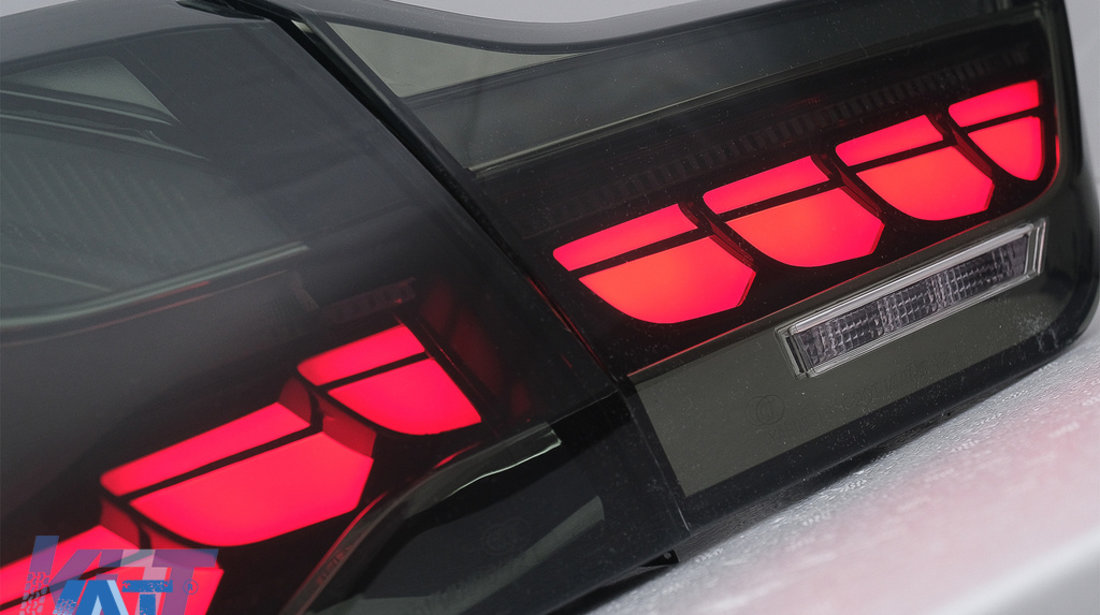 Stopuri OLED compatibil cu BMW Seria 4 F32 F33 F36 M4 F82 F83 (2013-03.2019) Rosu Fumuriu cu Semnal Dinamic Secvential