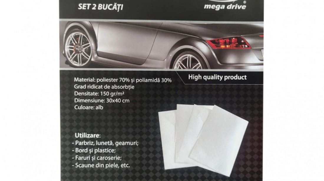 Super Laveta Auto Microfibra Alba 30x40 Cm (set 2 Bucati) Mega Drive LMSA.01