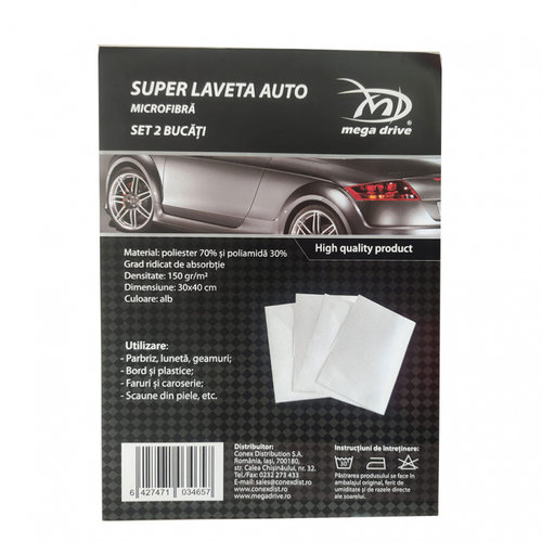 Super Laveta Auto Microfibra Alba 30x40 Cm (set 2 Bucati) Mega Drive 103465
