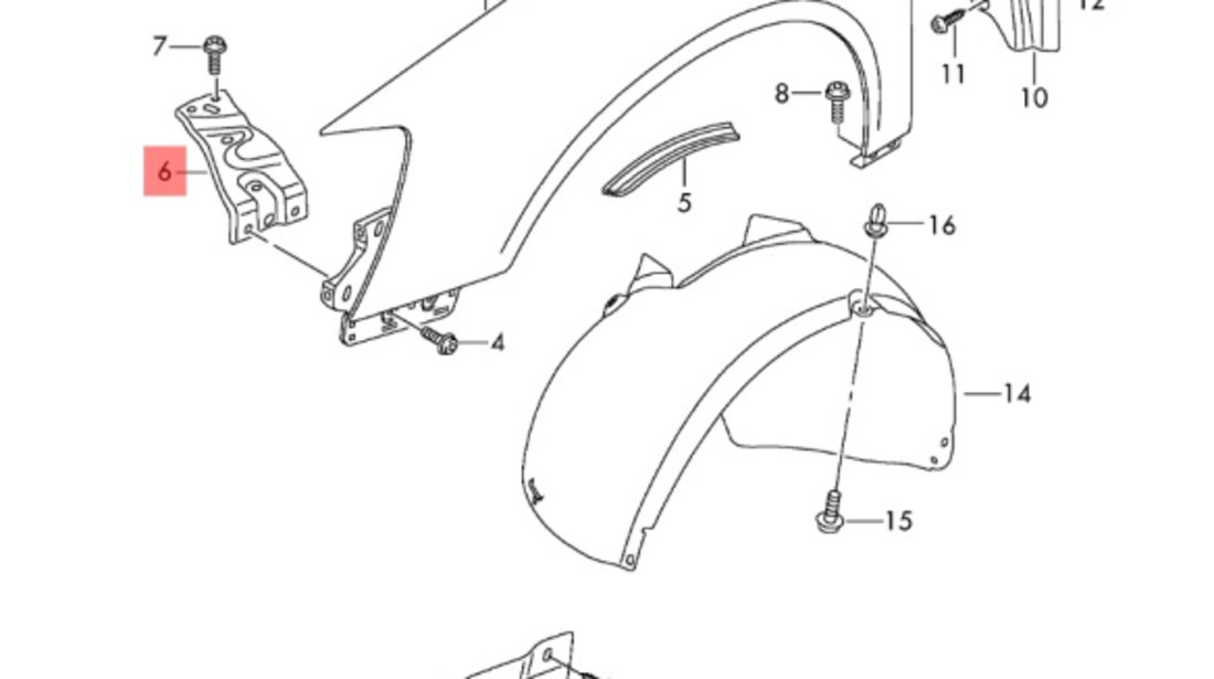 Suport aripa dreapta Volkswagen Passat B6 berlina 2006 OEM 3C0821142