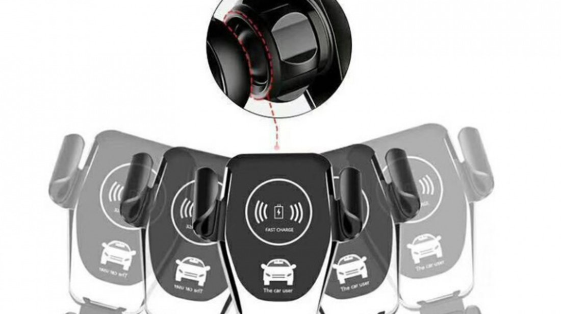 Suport Auto Grila Ventilatie + Ventuza 10W Gravitational Cu Incarcare Wireless Qi Standard Fast Charge Type-c -318733