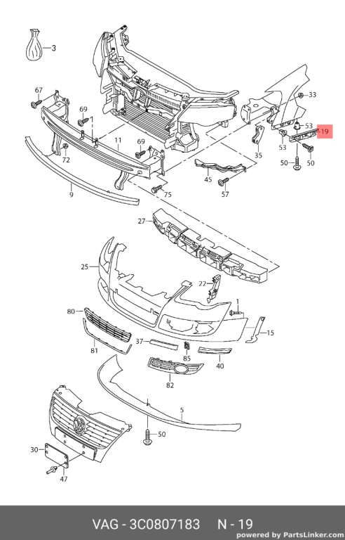 Suport bara fata 3C0807183 Vw Passat B6 TDI 2007 BMP OEM 3C0807183