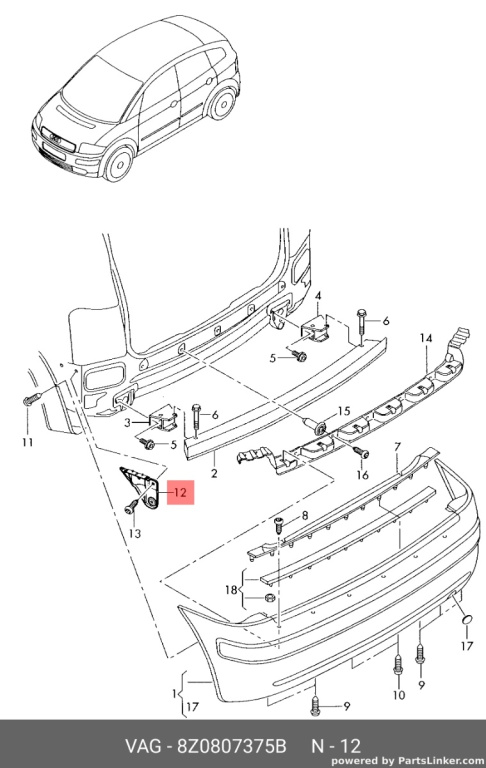 Suport bara spate stanga Audi A2 (8Z) 2001 2002 1.4 16V AUA OEM 8Z0807375B