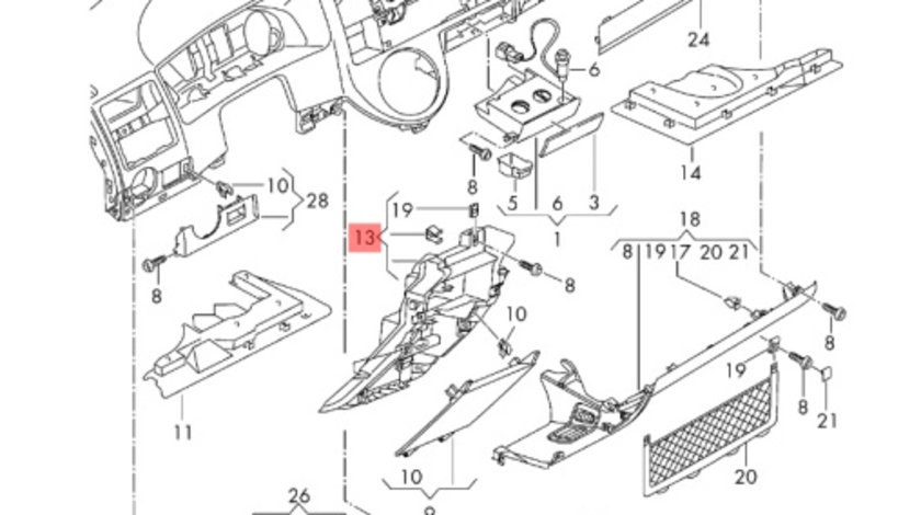 Suport consola panou clima Volkswagen Transporter T5 bus 2012 OEM 7H1857273C