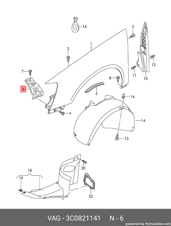 Suport de aripa fata 3C0821141 Vw Passat B6 2.0 TDI 2006 BKP OEM 3C0821141