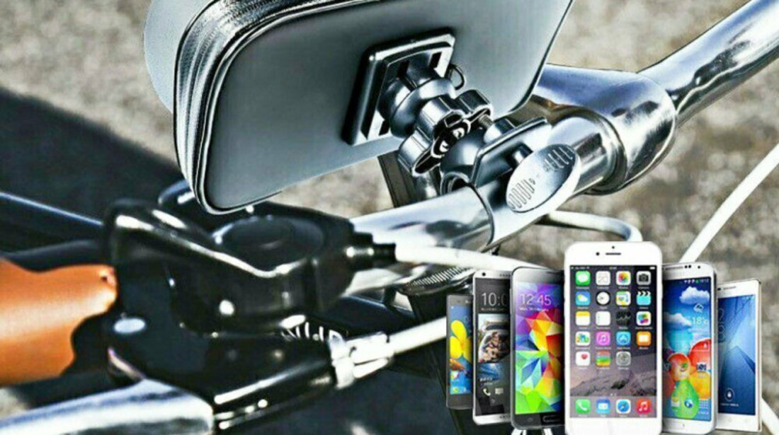 Suport Husa Telefon Mobil Pentru Bicicleta Si Motocicleta, Rezistent Apa Si Socuri, Touchscreen, Negru 6.3&quot; RAZ185