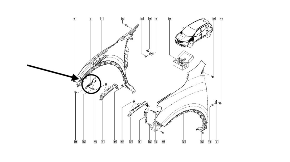 Suport inferior aripa dreapta fata Renault Kadjar 2015-2019 NOU 631429056R