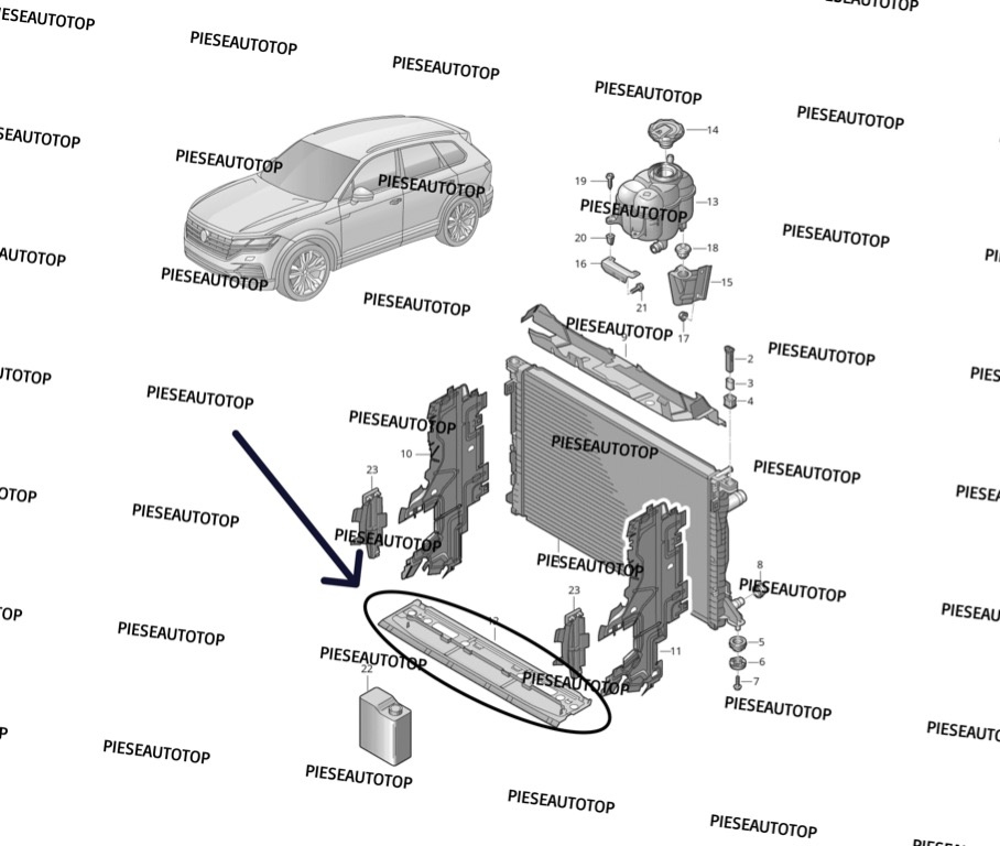 Suport inferior radiator VW Touareg 2018-2022 NOU 760121763AA (Plastic)