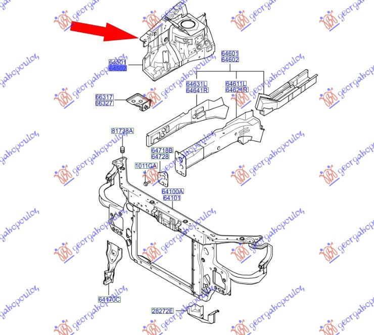 Suport Mijloc/Superior/Inferior-Arc - Hyundai Getz 2002 , 645021c300