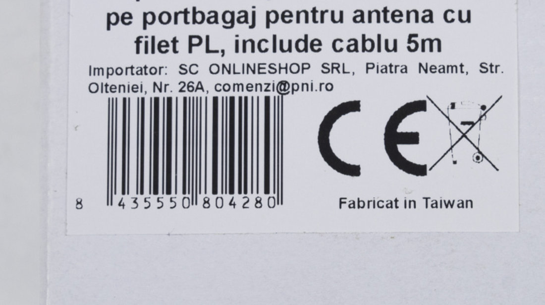 Suport montaj antena PNI BPC pe portbagaj pentru antena cu filet PL, include cablu 5m PNI-BPC461