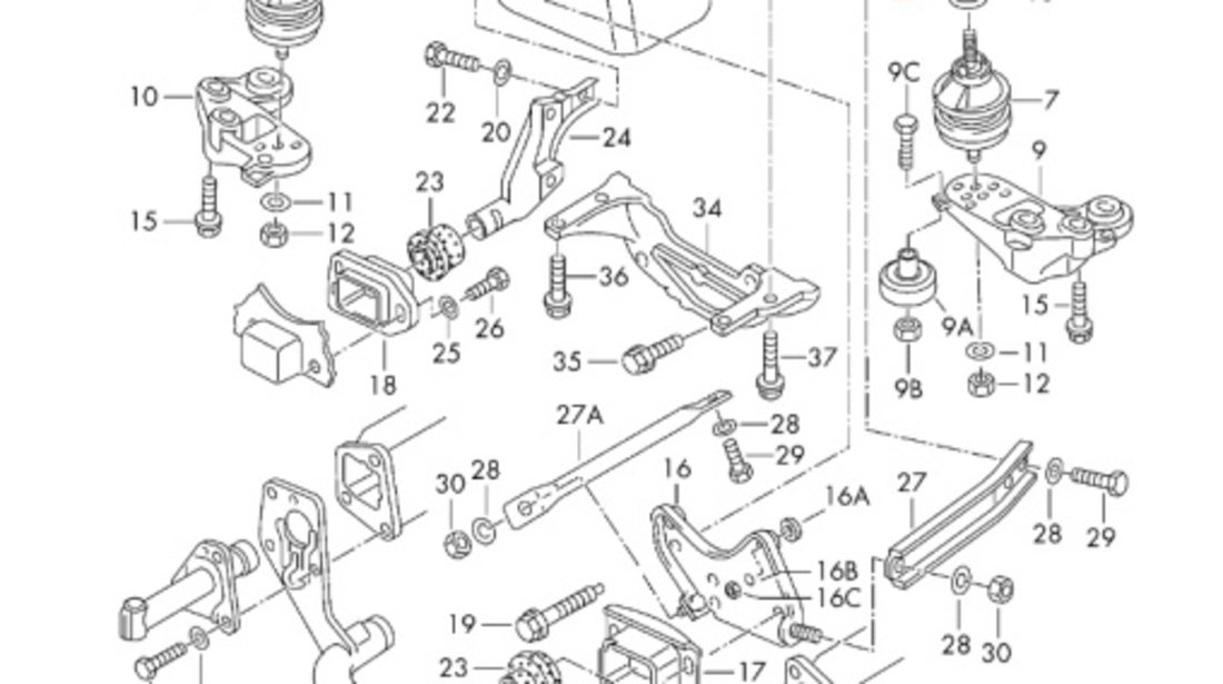 Suport motor stanga fata AUDI A4 II (8E2, B6) [ 2000 - 2005 ] TDI (AVB) 74KW|101HP OEM 8D0199307P