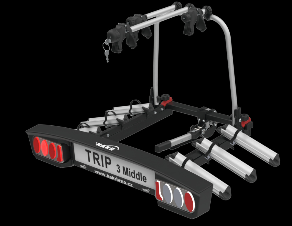 Suport pentru 3 biciclete cu prindere pe carligul de remorcare auto Hakr Trip 3 Middle