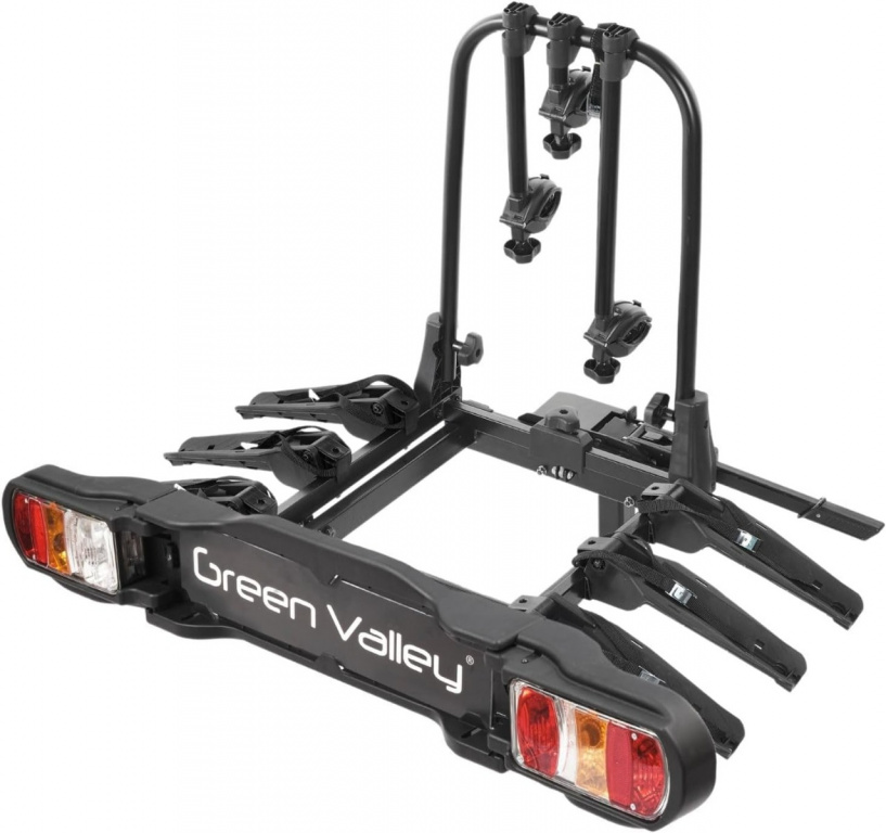 Suport pentru 3 biciclete sau 2 electrice cu prindere pe carligul de remorcare auto Green Valley Discovery 3