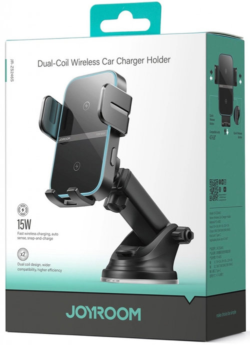 Suport Pentru Auto Joyroom Incarcare Wireless Cu Ventuza Pentru Parbriz Si Bord Negru JR-ZS246-Dash