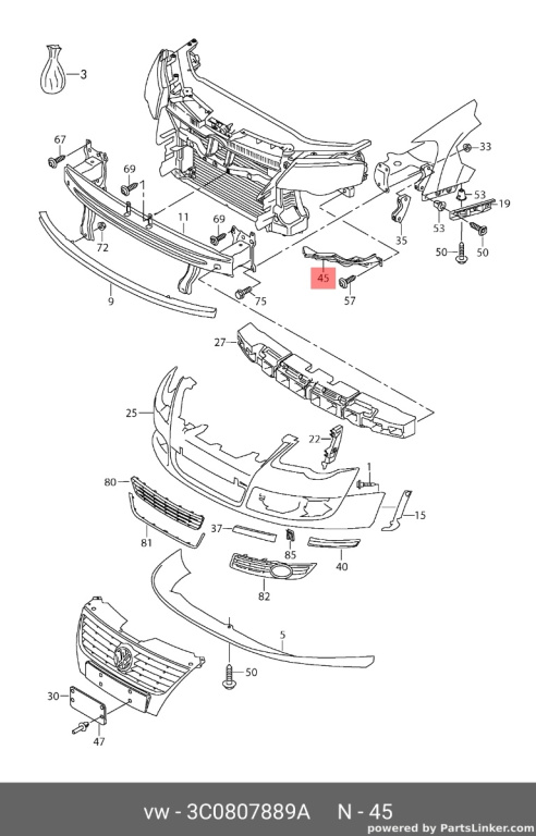 Suport stanga bara fata de sub far Volkswagen Passat B6 kombi 2006 OEM 3C0807889A