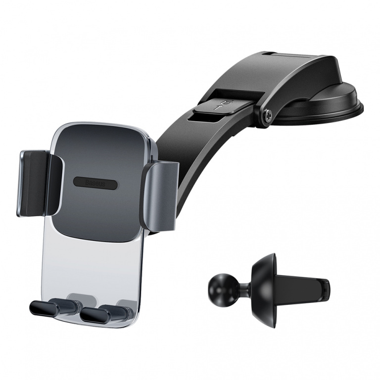 Suport Telefon Auto Baseus 2 in 1 Cu Ventuza Pentru Bord Si Grila De Ventilatie Negru SUYK000001