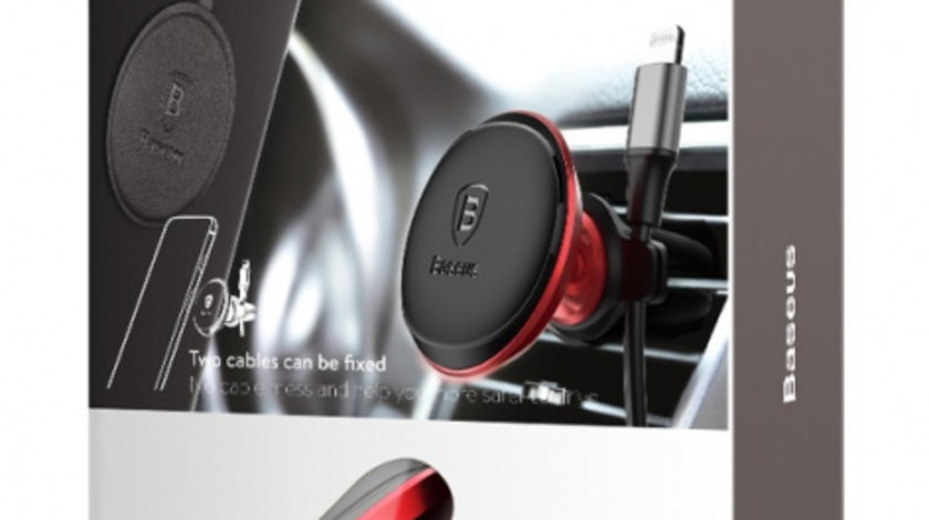 Suport Telefon Auto Baseus Magnetic Pentru Grila Ventilatie Si Suport 2 Cabluri Rosu SUGX-A09