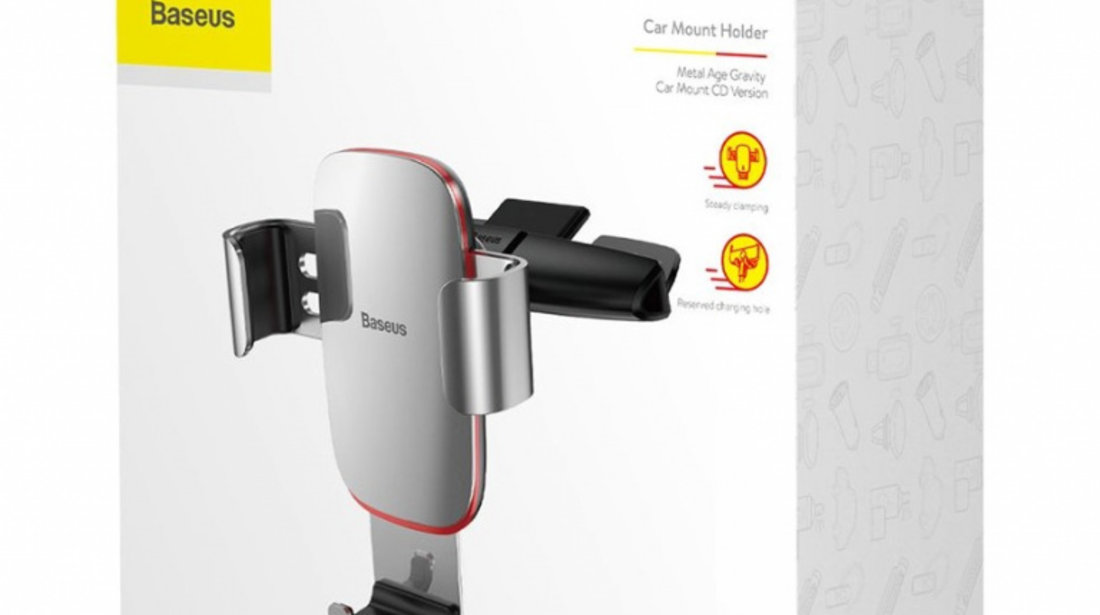 Suport Telefon Baseus Metal Age Gravity Car Mount Suport Metal Gravity Auto Pentru Slot CD Argintiu SUYL-J0S