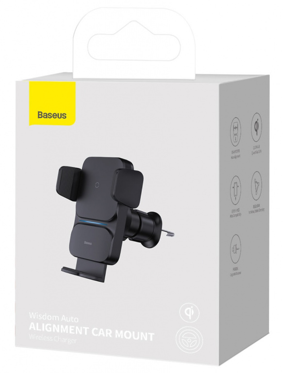 Suport Telefon Cu Incarcare Wireless Qi 15W Baseus Wisdom Cu Prindere In Grila Negru CGZX000001
