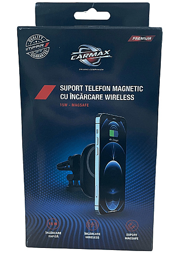 Suport Telefon Grila Ventilatie Cu Incarcare Wireless Auto Carmax Negru 55201