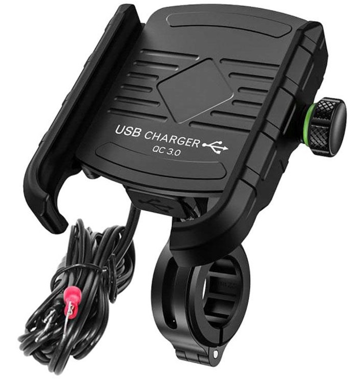 Suport Telefon Moto Cu Incarcarcator Extreme Style R9-Metal USB QC 3.0 Negru UCH000154