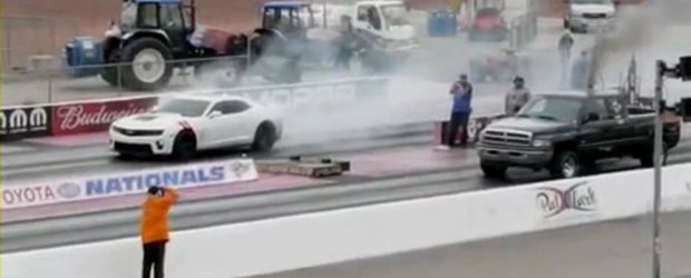 Surpriza de la DRAG: O camioneta diesel face de ras un muscle car de 580 CP!