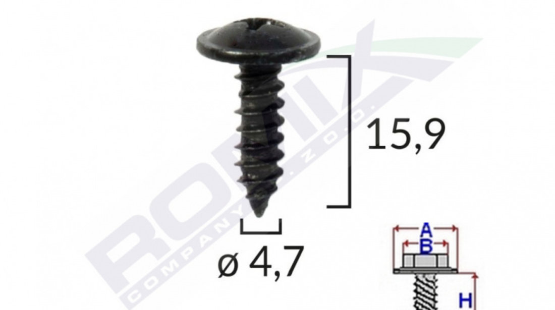 Surub Fixare Alfa Romeo. Fiat. Bmw 4.7x15.9mm - Negru Set 10buc Romix 45195-RMX