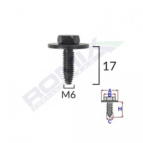 Surub Fixare Elemente Exterior Pentru Peugeot, Citroen 6x17mm Set 5 Buc Romix C60615-RMX