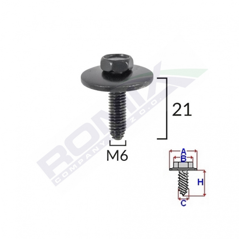 Surub Fixare Elemente Exterior Pentru Renault 6x21mm Set 5 Buc Romix C60621-RMX