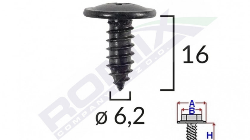 Surub Fixare Elemente Exterior Pentru Toyota, Kia, Hyundai 6.2x16mm Set 10 Buc Romix C60623-RMX