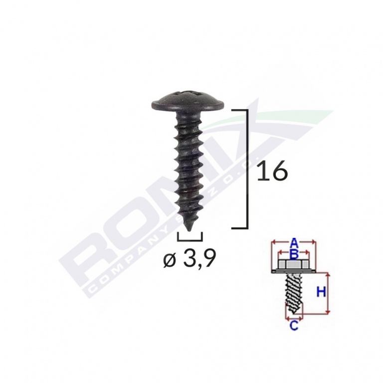 Surub Universal Fixare Negru 3.9x16mm Set 25 Buc Romix 40506Z-RMX