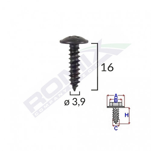 Surub Universal Fixare Negru 3.9x16mm Set 25 Buc Romix 40506Z-RMX