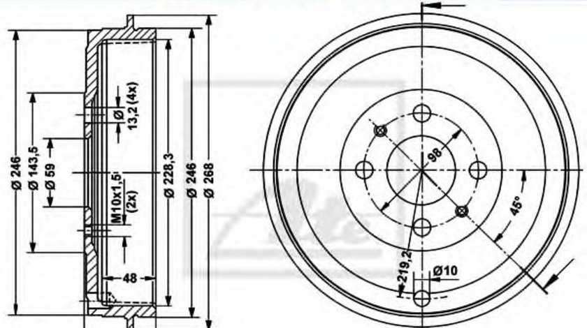 Tambur frana ALFA ROMEO 145 (930) (1994 - 2001) ATE 24.0222-8018.1 piesa NOUA