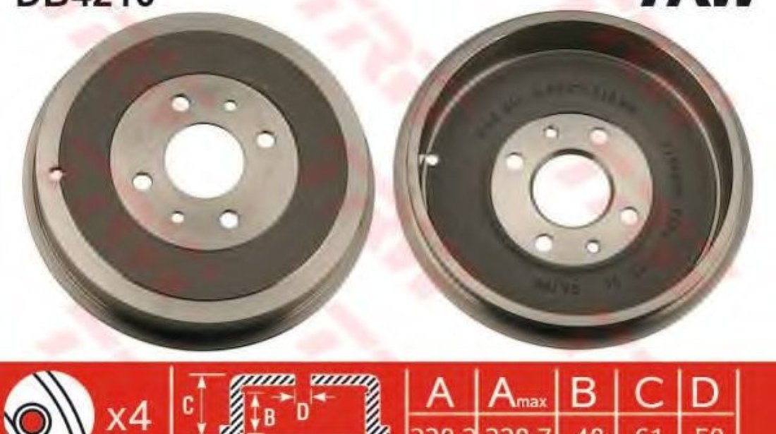 Tambur frana ALFA ROMEO 146 (930) (1994 - 2001) TRW DB4210 piesa NOUA