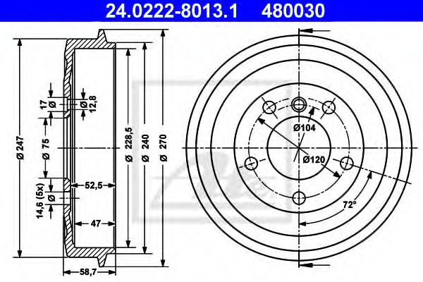 Tambur frana BMW Seria 3 (E36) (1990 - 1998) ATE 24.0222-8013.1 piesa NOUA