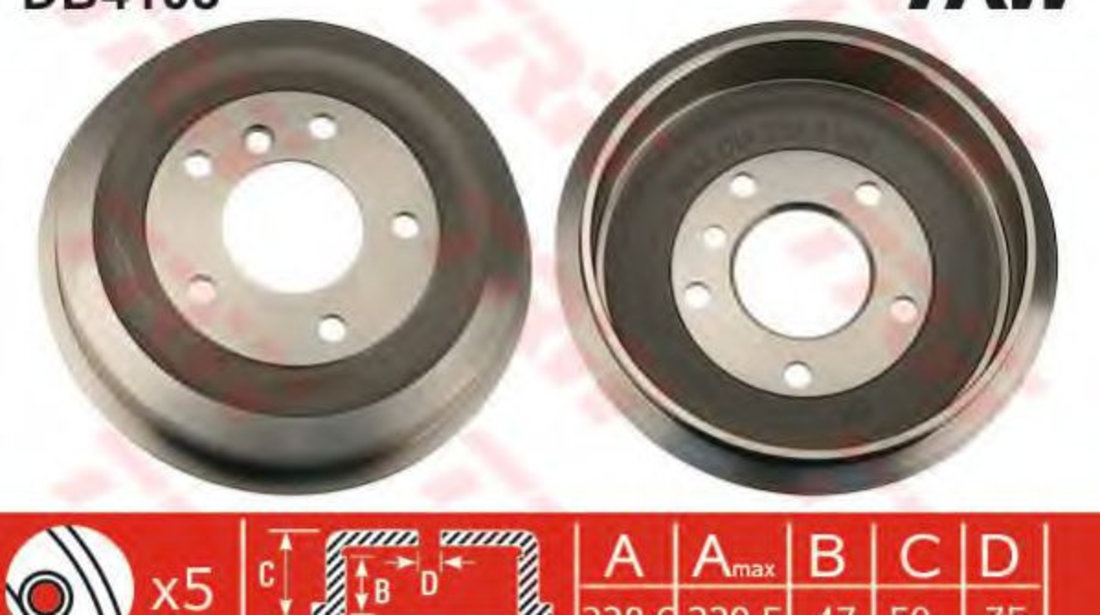 Tambur frana BMW Seria 3 (E36) (1990 - 1998) TRW DB4108 piesa NOUA