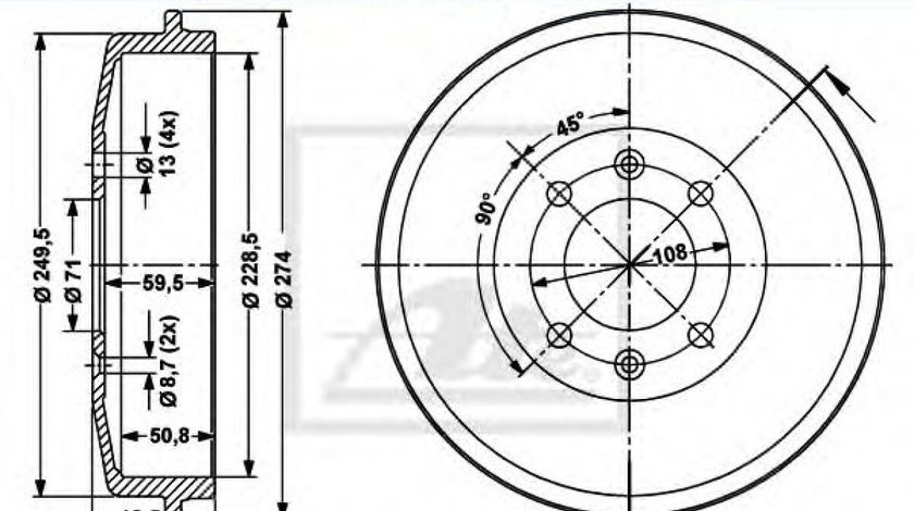 Tambur frana CITROEN XSARA PICASSO (N68) (1999 - 2016) ATE 24.0222-8017.1 piesa NOUA