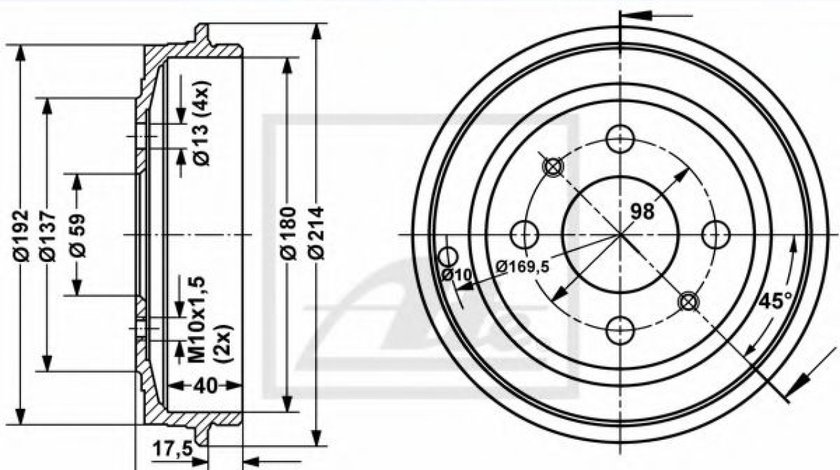 Tambur frana FIAT PANDA Van (169) (2004 - 2016) ATE 24.0218-0011.1 piesa NOUA