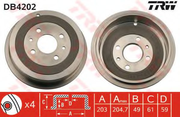 Tambur frana FIAT PANDA Van (169) (2004 - 2016) TRW DB4202 piesa NOUA