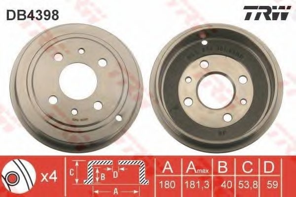 Tambur frana FIAT PUNTO (176) (1993 - 1999) TRW DB4398 piesa NOUA