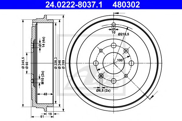 Tambur frana FIAT PUNTO (199) (2012 - 2016) ATE 24.0222-8037.1 piesa NOUA