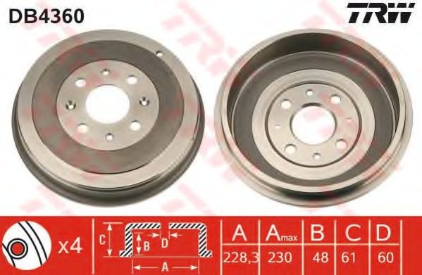 Tambur frana FIAT PUNTO (199) (2012 - 2016) TRW DB4360 piesa NOUA
