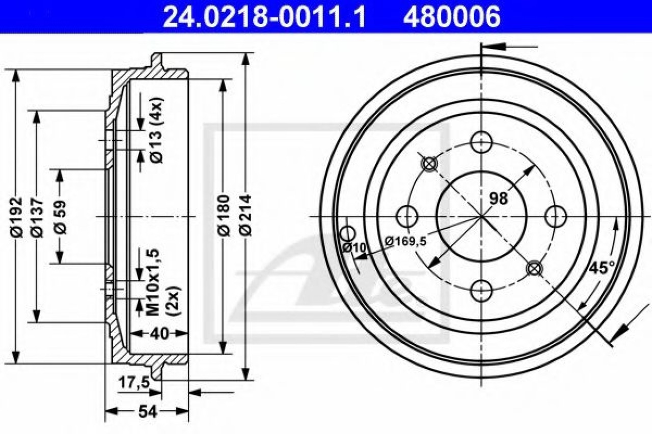 Tambur frana FIAT PUNTO Van (176L) (1996 - 2000) ATE 24.0218-0011.1 piesa NOUA
