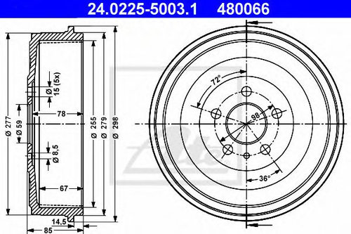 Tambur frana FIAT SCUDO combinato (220P) (1996 - 2006) ATE 24.0225-5003.1 piesa NOUA