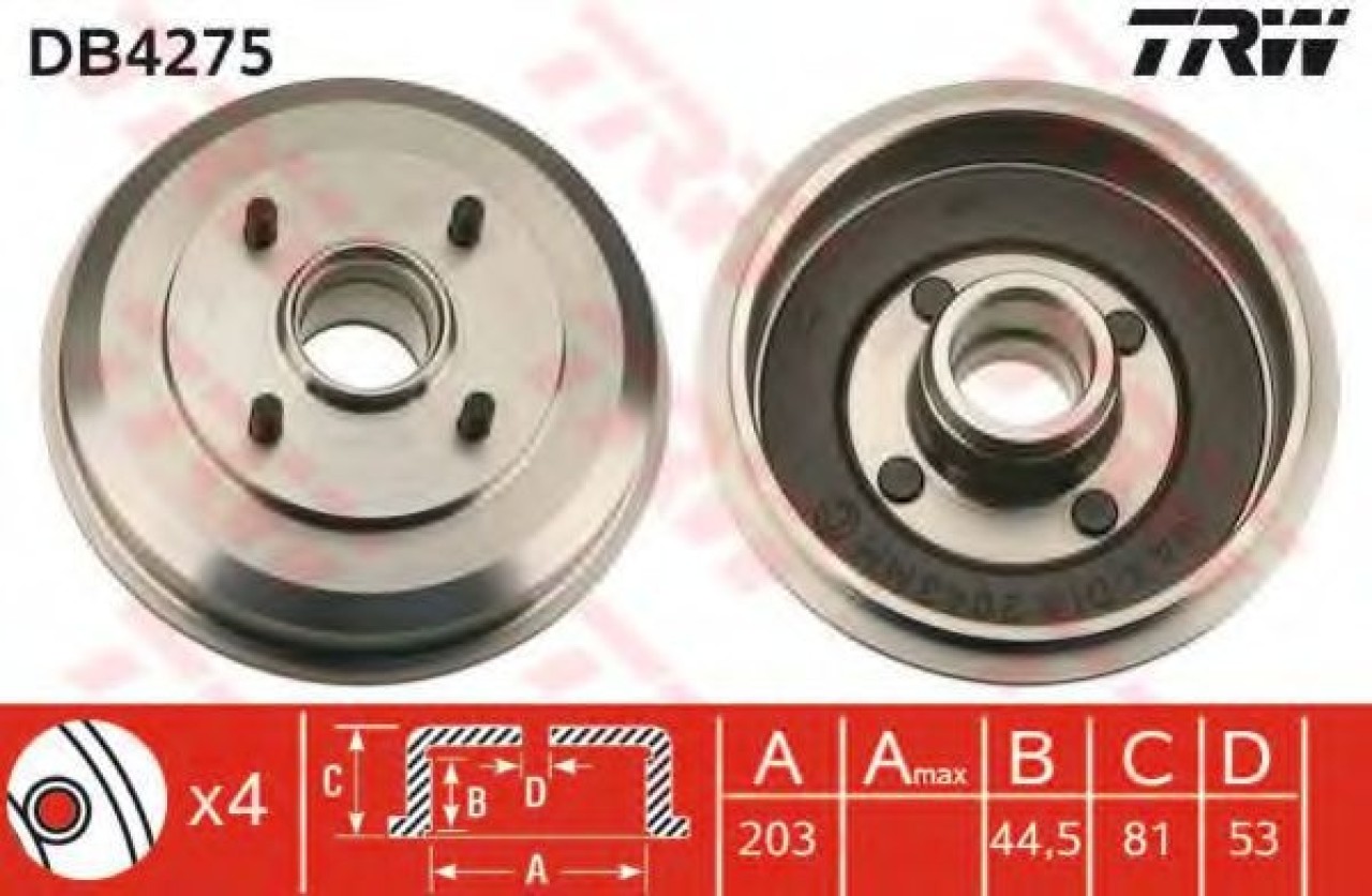 Tambur frana FORD FOCUS Combi (DNW) (1999 - 2007) TRW DB4275 piesa NOUA