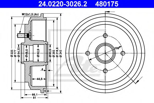 Tambur frana FORD FUSION (JU) (2002 - 2012) ATE 24.0220-3026.2 piesa NOUA