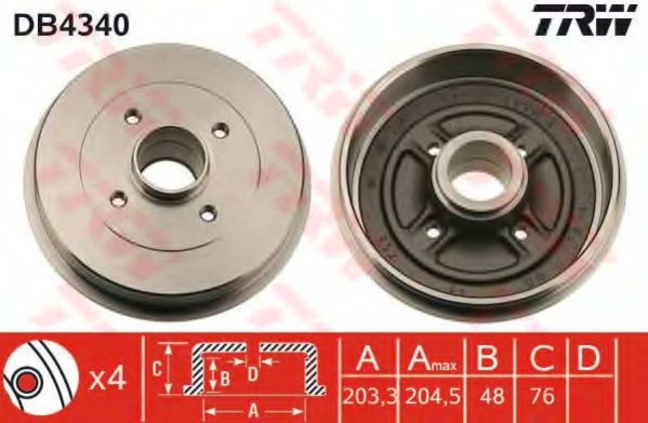Tambur frana NISSAN MICRA III (K12) (2003 - 2010) TRW DB4340 piesa NOUA