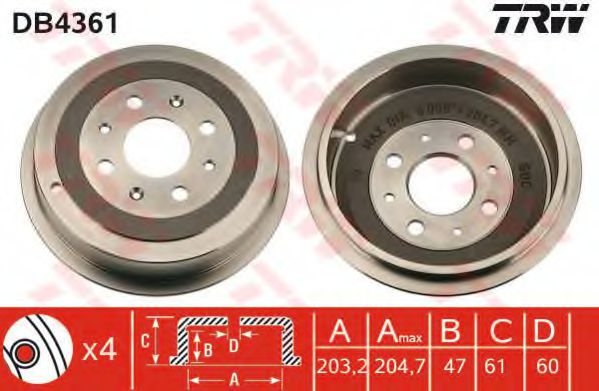 Tambur frana OPEL ADAM (2012 - 2016) TRW DB4361 piesa NOUA